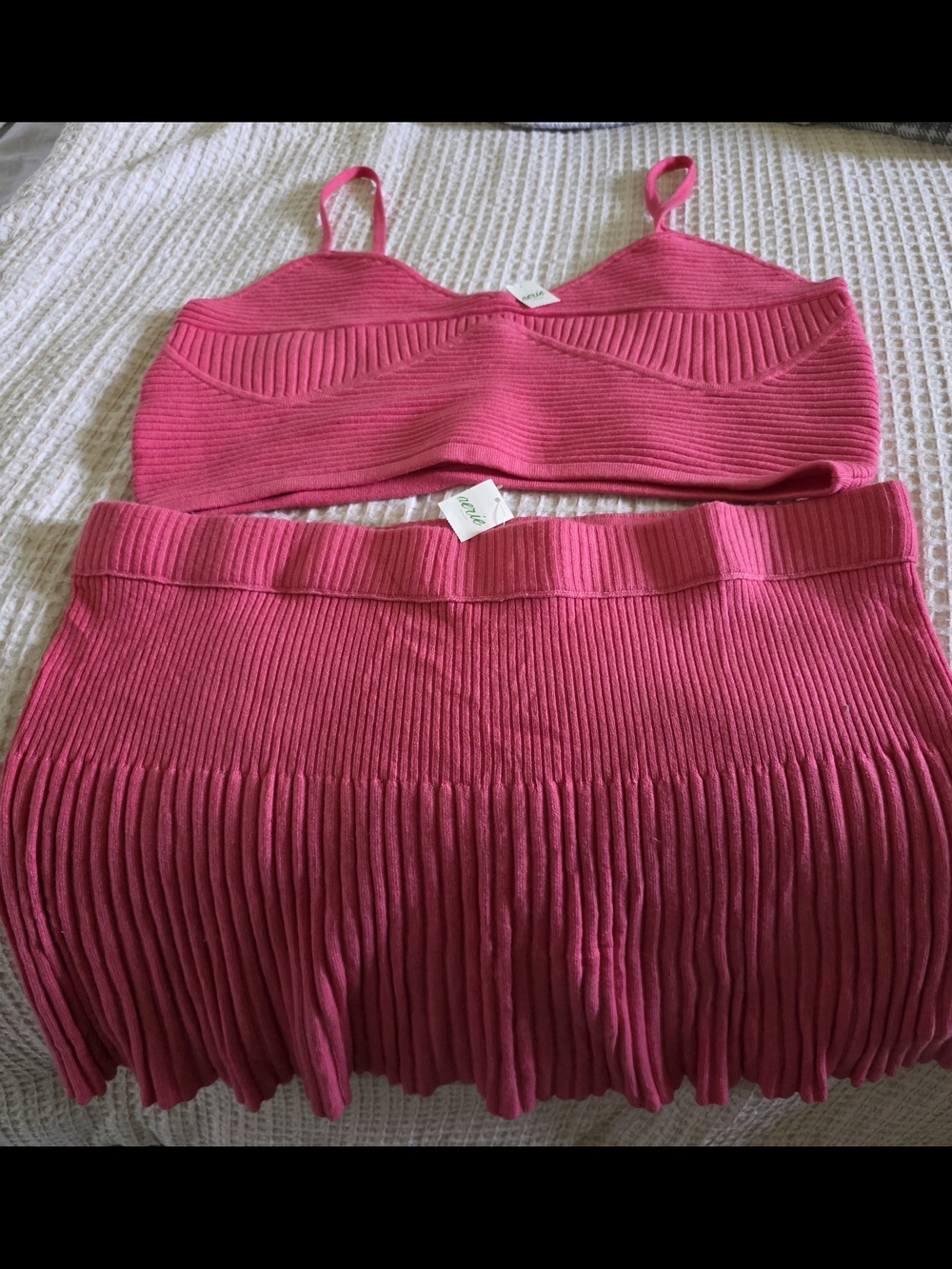 aerie Hot Pink Ribbed Knit Bralette  and Skirt Set